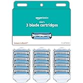 Amazon Basics 3-Blade Razor Refills for Men with Dual Lubrication, 12 Cartridges (Fits Amazon Basics Razor Handles only) (Previously Solimo)