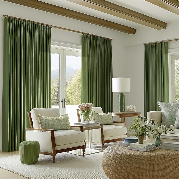PANGSINNE 9FT LINEN PINCH PLEATED CURTAINS – FARMHOUSE BEDROOM SEMI SHEER BACK TAB CURTAIN FOR LIVING ROOM OLIVE GREEN 108 INCH LENGTH 2 PANELS SET
