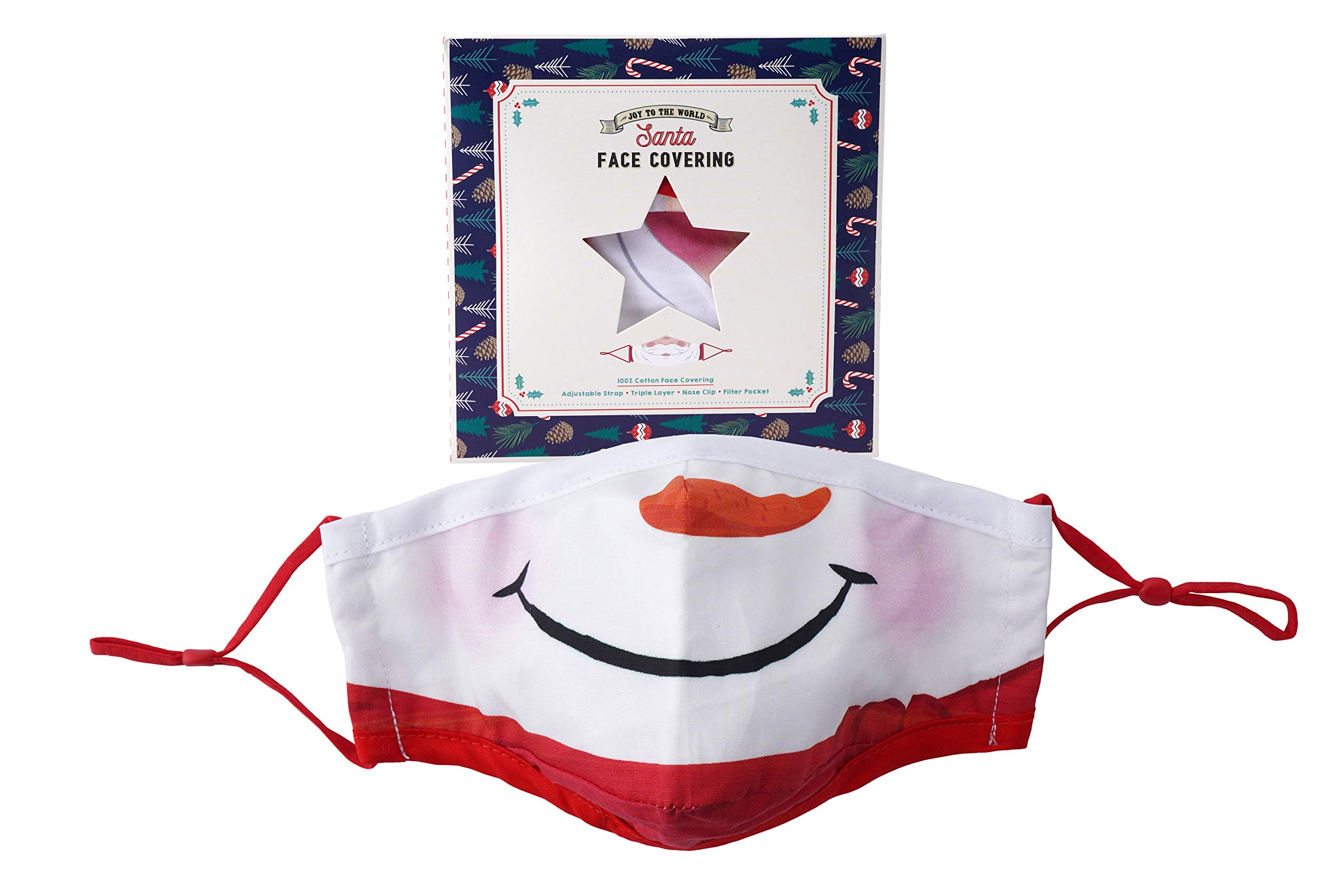 Unisex Christmas Novelty Party Snowman Face Design Reusable Washable Face Covering Mask | 100% Cotton With Nose Wire | Triple Layered Adjustable Ear Loop Straps and Filter Pocket | GB05643