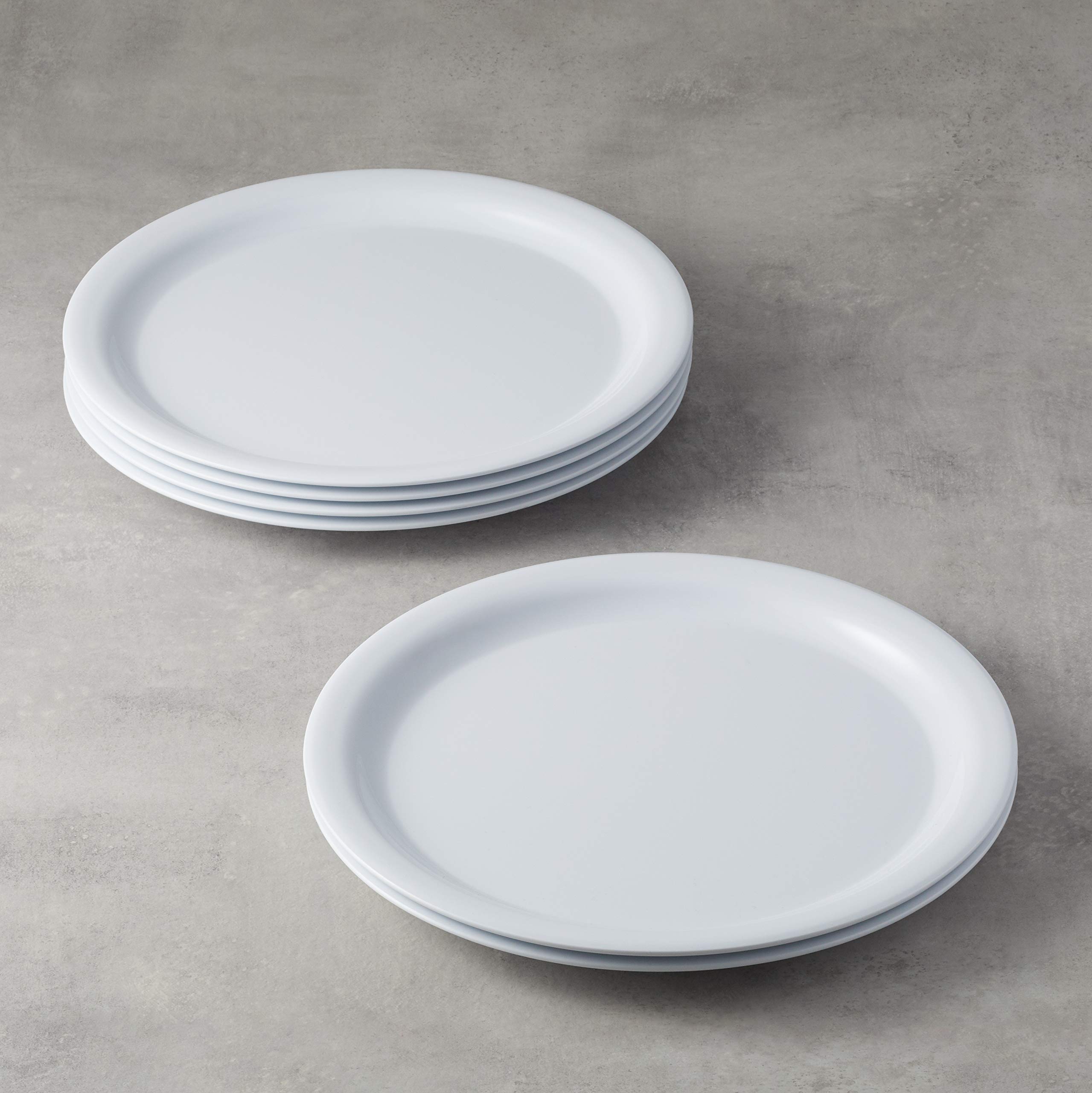 Amazon Basics Melamine (Plastic) Plate, 6 Piece Set, 9 in, White (Previously AmazonCommercial brand)