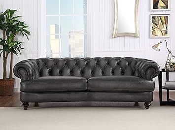 Amazon Com Hydeline Newport 100 Leather Sofa Gray Kitchen Dining