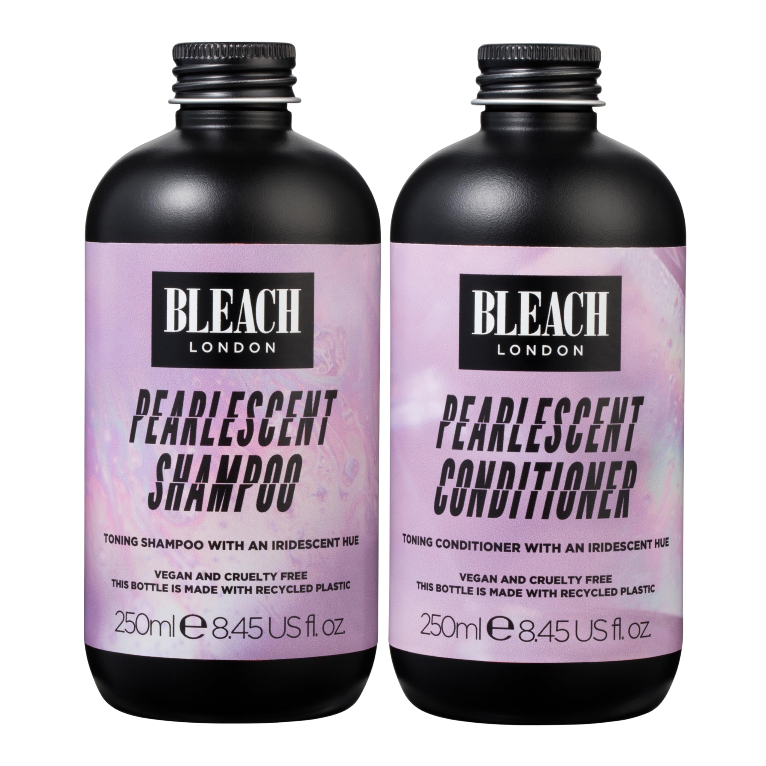 Bleach London Pearlescent Shampoo and Conditioner, Soft Purple Colour Depositing Set, Nourishes Bleached Hair and Removes Brassy Yellow Tones, Helps Build or Maintain Pearly Purple Colour 2 x 250ml
