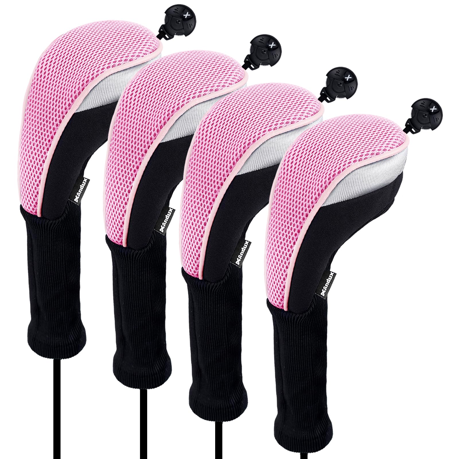 Andux Long Neck Golf Hybrid Club Head Covers with Dial No. Tag CTMT-02 4pcs Pink