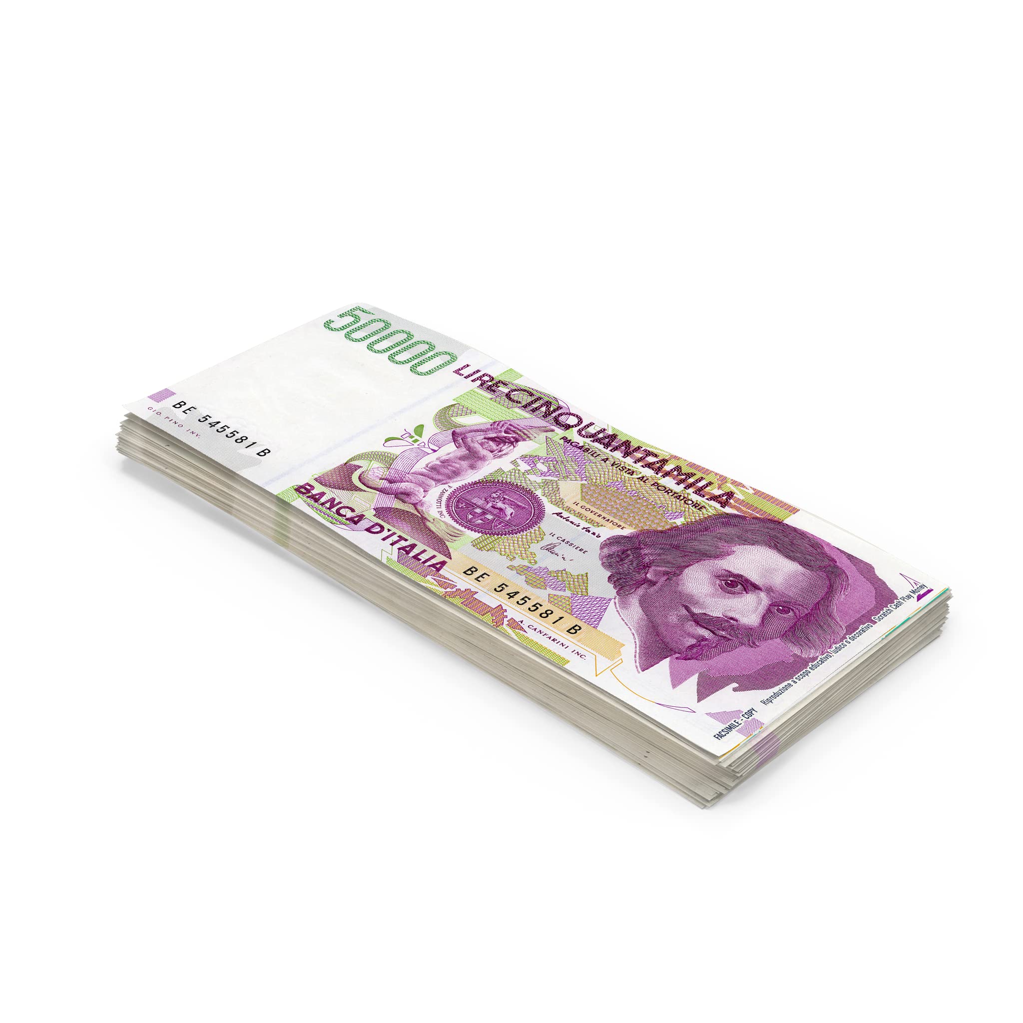 Scratch Cash 100 x ₤ 50.000 Lira Play Money (Real Size)