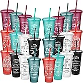 Havawish 36 Pcs Inspirational Christian Gift Bible Verse Tumbler Bulk 24 oz Drinking Tumblers with Lid Straw Religious Plastic Cup for Church Women Men Valentines Day Party Supplies (Joyous Color)