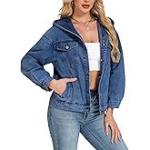 Kedera Women's Oversized Hooded Denim Jacket Long Sleeve Button Down Shirts Coat Fall Winter Boyfriend Outfit