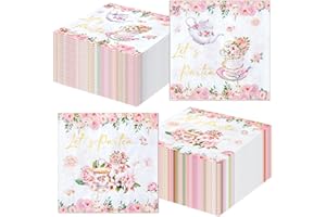 LTEIWFPE 100 Pcs Floral Tea Party Napkins 6.5 in Disposable Pink Floral Paper Napkin Decorative Napkin for Tea Party Birthday