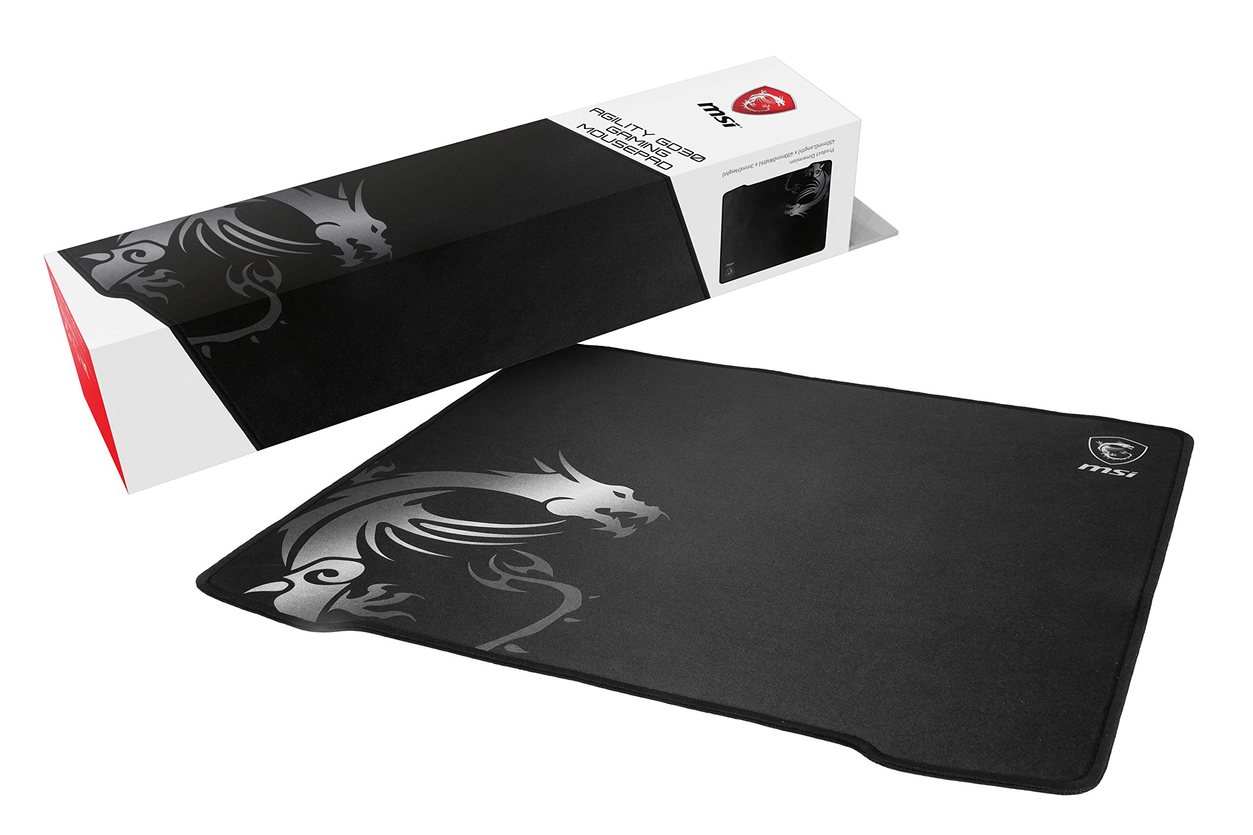 MSI AGILITY GD30 Pro Gaming Mousepad '450 mm x 400 mm, Pro Gamer Silk Surface, Iconic MSI Dragon Design, Anti-slip and Shock-Absorbing Rubber Base, Reinforced Stitched Edges'