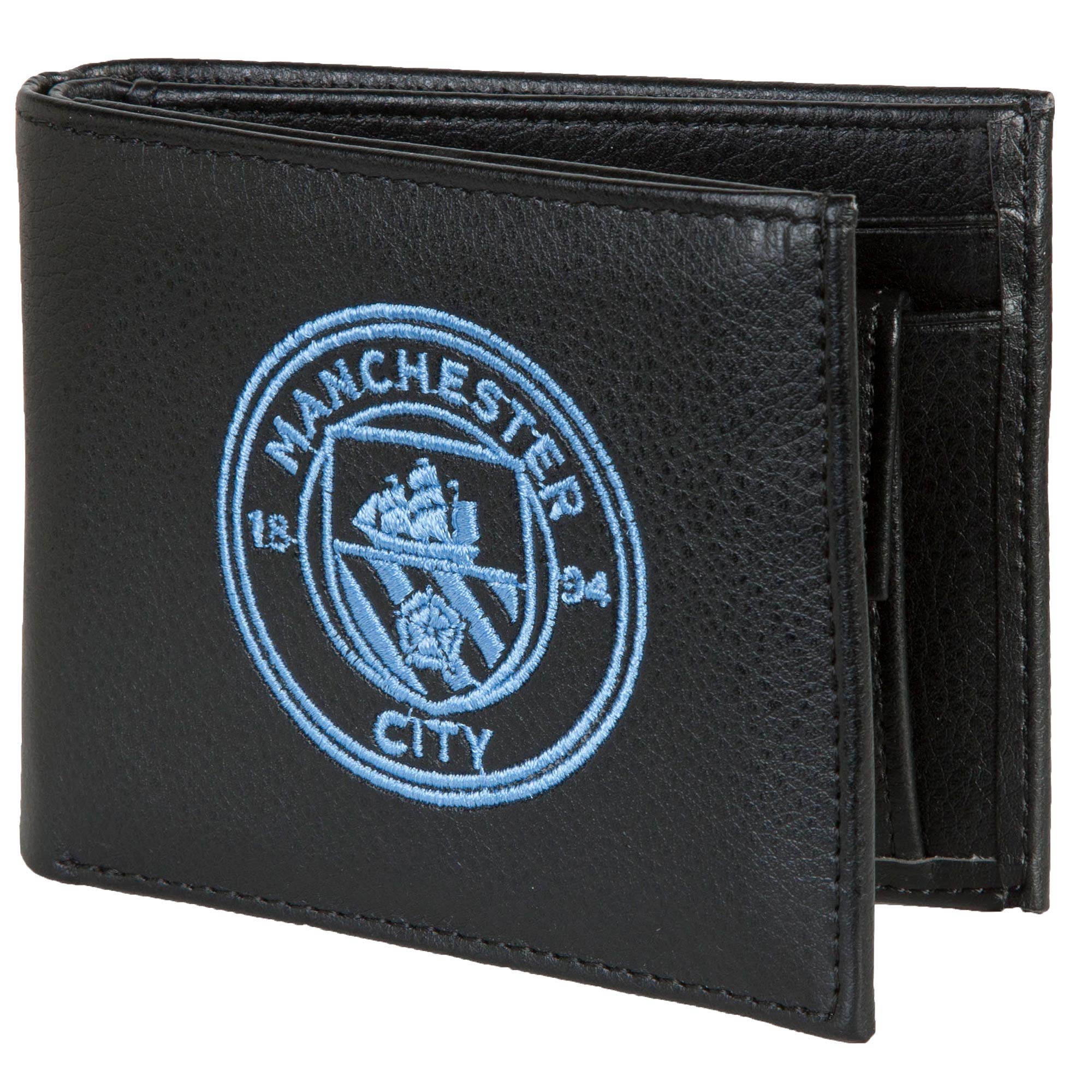 Manchester City FC Official Football Crest Embroidered PU Leather Wallet (One Size) (Black)