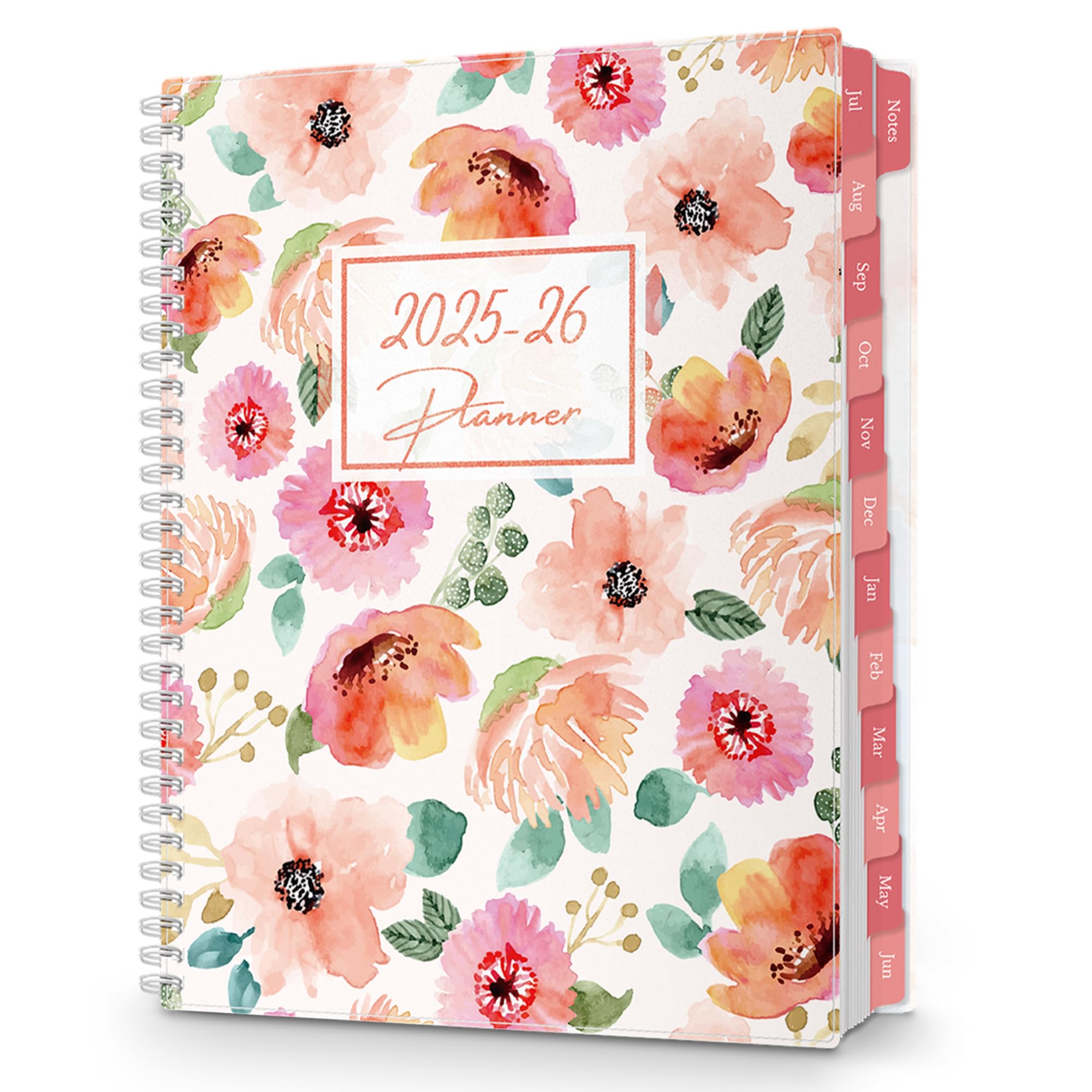 Photo 1 of CRANBURY Academic Planner 2025-2026, Large 8.5x11 Weekly Monthly Calendar Agenda, Use Now to June 2026 Daily Organizer, Floral Theme, Spiral Bound Planner with Tabs, Bookmark, Stickers, Lays Flat