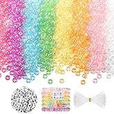 Pony Beads AB Colors, Hair Beads for for Kids Girls, 1200Pcs Pony Bead and 100 Pcs Square Letters, Plastic Pastel Bead for DIY Crafts Braids Bracelet Jewelry Making (8 AB Colors)