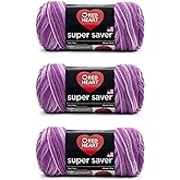 Red Heart Super Saver Yarn for Crocheting &amp; Knitting, Purple Tones, 3-Pack | #4 Medium Worsted Weight Acrylic Soft Yarn for Blankets, Beanies, Amigurumi, and Beginner Projects, 236 yards, 141g/7oz