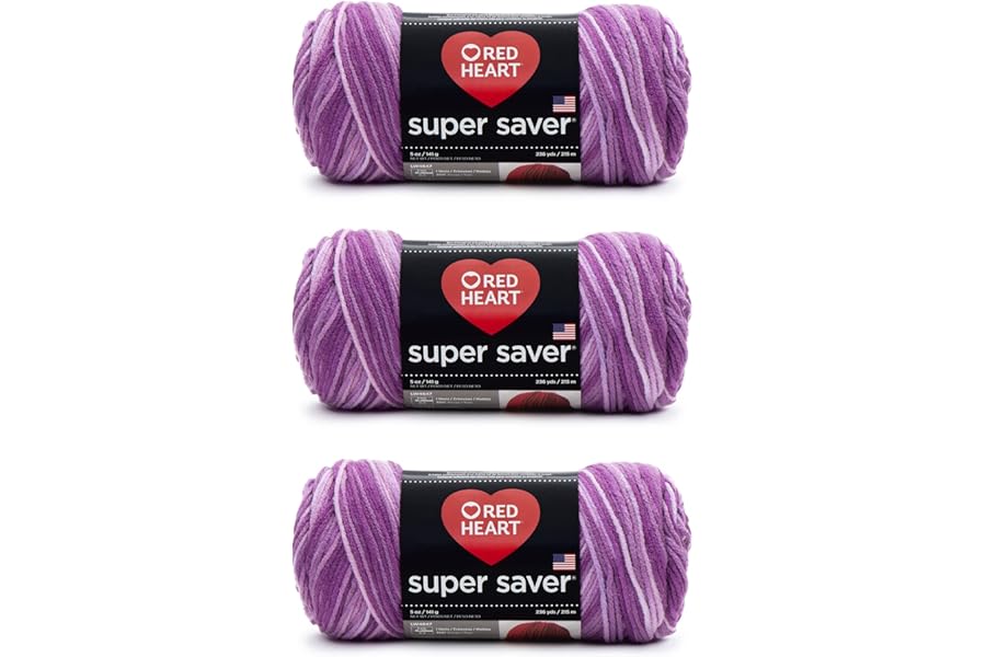 Red Heart Super Saver Purple Tones Yarn - 3 Pack of 141g/5oz - Acrylic - 4 Medium (Worsted) - 364 Yards - Knitting/Crochet