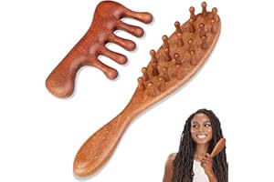 Dexspoeny 2 Pack Loc Comb for Sisterlocks, Wooden Scalp Massager for Dreadlocks, Sandalwood Wide Tooth Hair Comb for Microlocs, Natural Gua Sha Head Massage Tool for Hair Growth Relaxation Stress