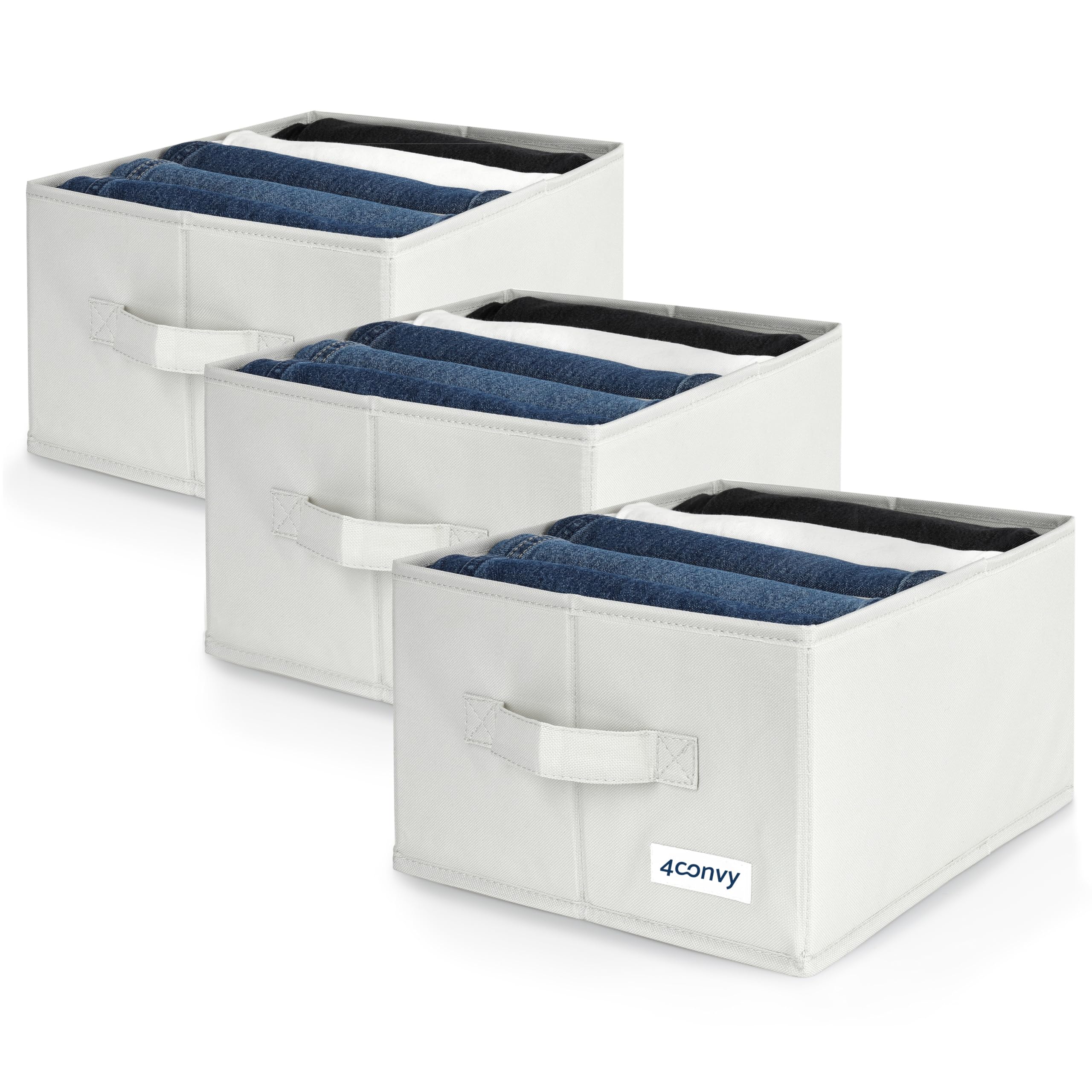 4CONVY Trousers Organiser for Wardrobe - [2024 UPGRADED MATERIAL] Fixed Storage Box Closet with Large Compartments - Foldable Wardrobe Organiser Closet for Jeans, Shirts - Pack of 3