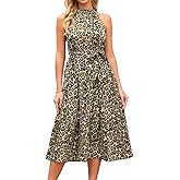 Seta T Women's Halter Dress Summer Tiered Belt Waisted A-Line Flowy Cocktail Midi Long Dresses