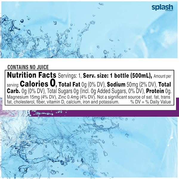 SPLASH REFRESHER ACAI GRAPE FLAVORED WATER, 8 FL OZ, PLASTIC BOTTLE PACK OF 12