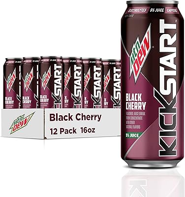 Mountain Dew Kickstart, Black Cherry, 92mg Caffeine, Vitamins B & C, 80 Calories, 5% Juice, 16 fl oz (12 Count)