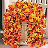 INXUGAO 2 pcs Artificial Faux Bougainvillea Fall Flowers Plants for Outdoor Outside Decoration, Fake Silk UV Resistant Long Trailing Vines for Front Door Porch Planter Balcony Decor