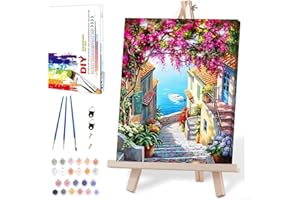 MIRCVSH Landscape Paint by Numbers for Adults with Framed Canvas-with Wooden Easel,Paint by Number on Canvas,DIY Acrylic Oil Painting Kits with Brushes Nice Gift Box for Home Wall Decor(12x16 Inch)