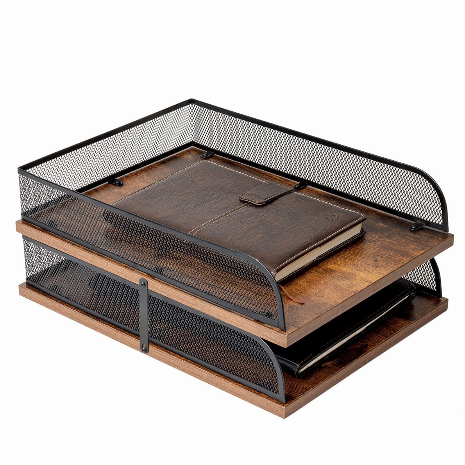Photo 1 of Set of 2 Vintage Wood & Metal Letter Tray?Desk Organizers Paper Tray?Office File Organizer(Black)