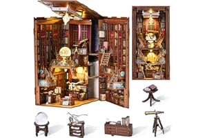 MiniCity Book Nook Kit, DIY Miniature Dollhouse Booknook Kit, 3D Wooden Puzzle Bookend Bookshelf Insert Decor with LED Light 
