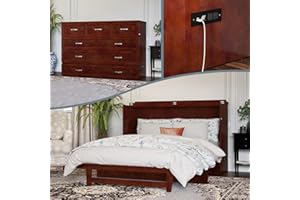AFI, Northfield Murphy Bed Chest Queen with 6" Mattress, Storage Drawer & Built-in USB Charger, Walnut