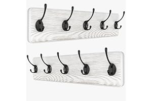 SAYONEYES Coat Rack Wall Mount with 5 Double Hooks for Hanging Towels, Clothes, Hat, Bag Hanger Holder -– Heavy Duty Rustic Pine White Wood Rack Bathroom Entryway 17 Inch Length - 2 Pack