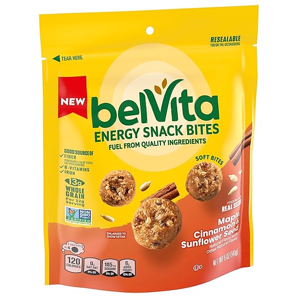 BELVITA ENERGY SNACK BITES, MAPLE, CINNAMON AND SUNFLOWER SEED, 5 OZ BAG