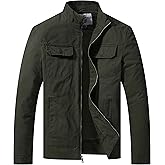 WenVen Men's Spring Cotton Military Jacket Casual Lightweight Canvas Field Coat