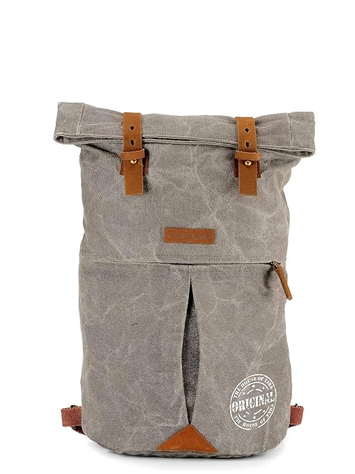 The House Of Tara Distress Finish Canvas Backpack (Stone Grey)