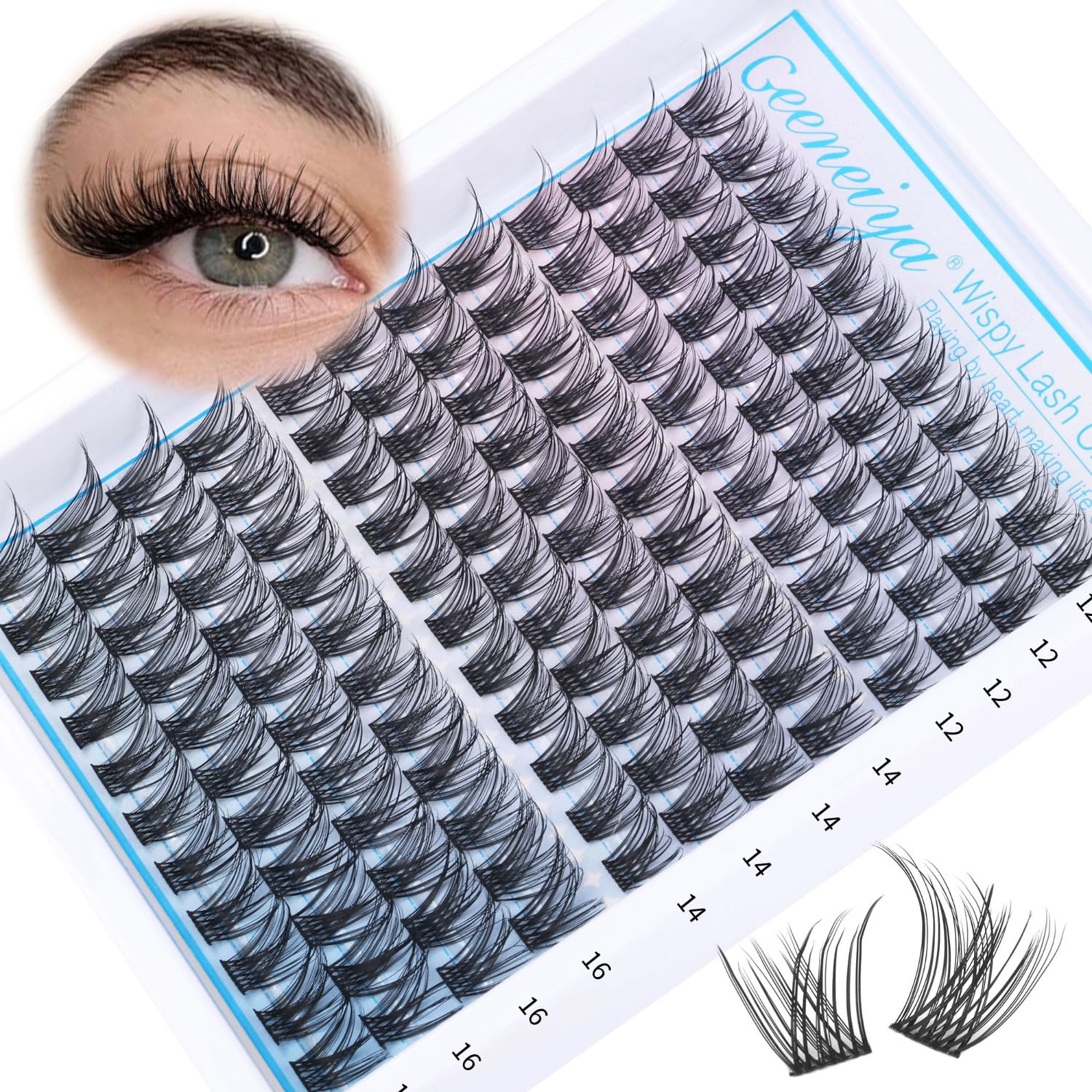 Photo 1 of Geeneiya Lash Clusters Wispy C Curl Eyelash Clusters 12-16MM Individual Eyelashes Natural Cluster Eyelash Extensions Cluster Lashes Natural Look?154PCS, C Curl, 12-14-16mm)
