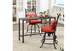 YITAHOME 3 Piece Outdoor Bar Table with Stools, 55" Bar Height Table & Outdoor Swivel Bar Stools Set of 2, Heavy Duty Outdoor Bar Height Table and Chairs Set for Balcony, Patio, Yard, Poolside, Red
