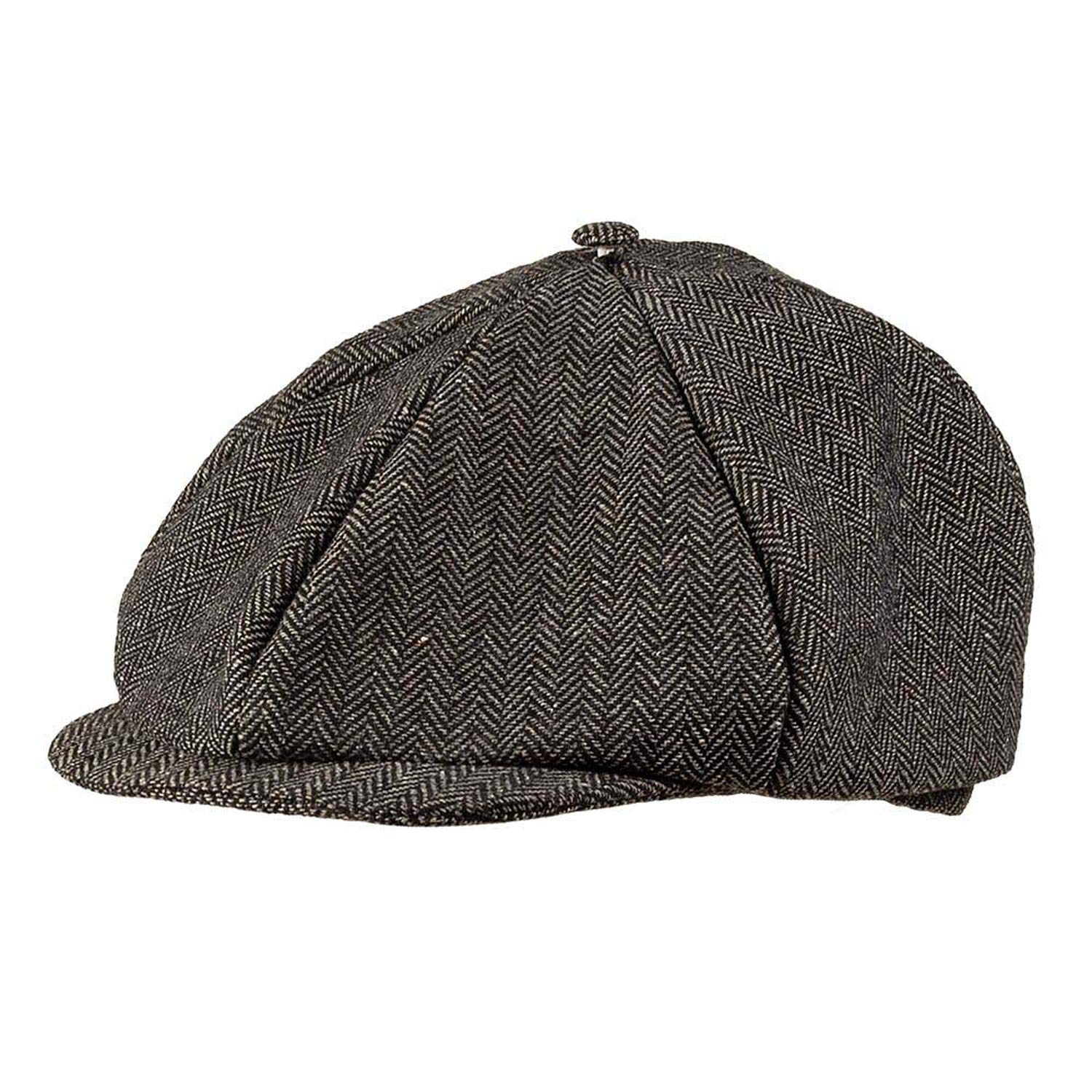Boland Birmingham Flat Cap – Grey Herringbone Peaked Hat for 1920s Costume, Vintage Gangster Outfit, Carnival & Theme Party Accessory