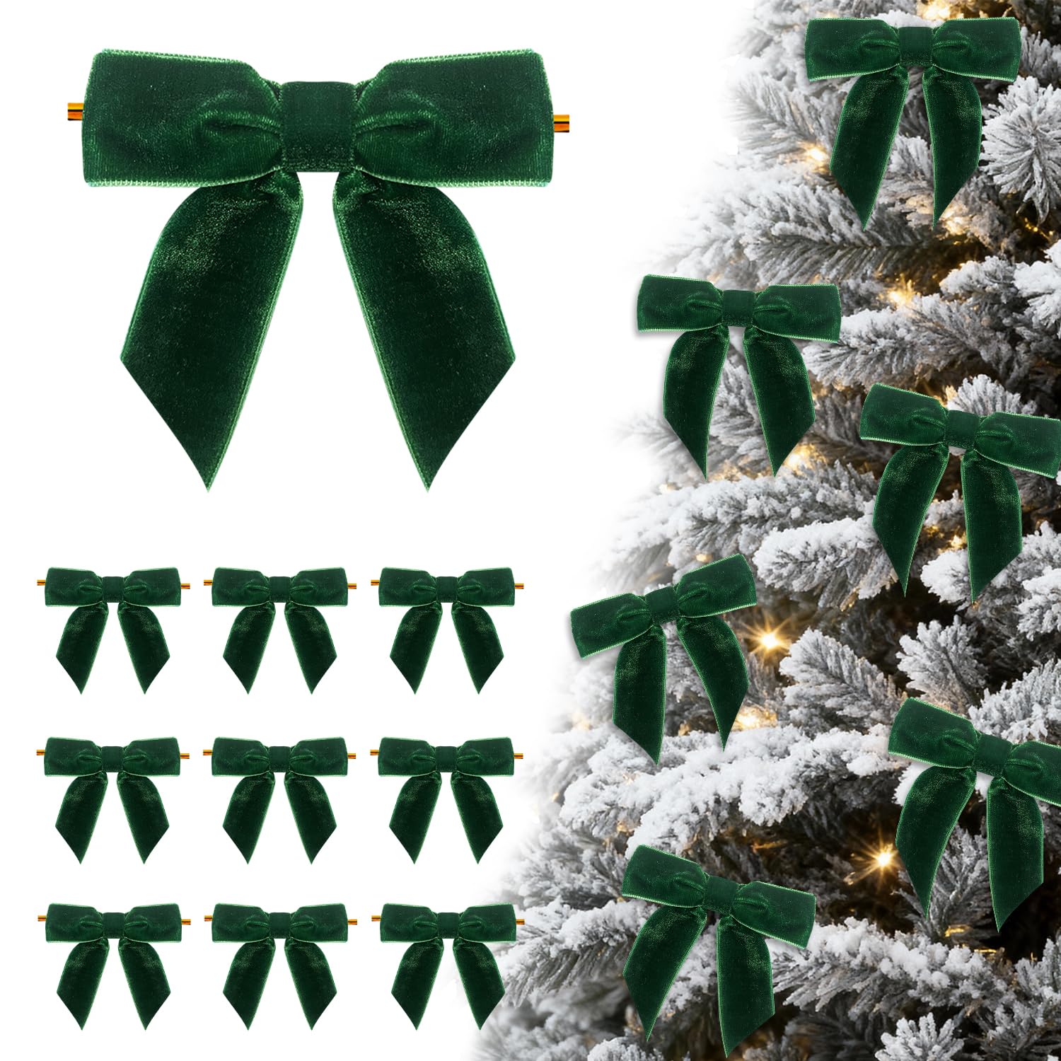 Photo 1 of 24 Pcs Green Small Velvet Bows Ornaments for Christmas Tree, Vintage Cute Velvet Bows Home Decor for Tree Mantle Wreath Gift Wrapping Crafts, 0.98’’ W/3.14 * 3.14 inch