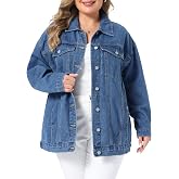 Agnes Orinda Women Plus Size Button Stitching Boyfriend Denim Jackets | Long Sleeve, 4 Pockets, Button Closure, Jean Jackets Coat, Stitching Detail, Casual Western Daily Outfits
