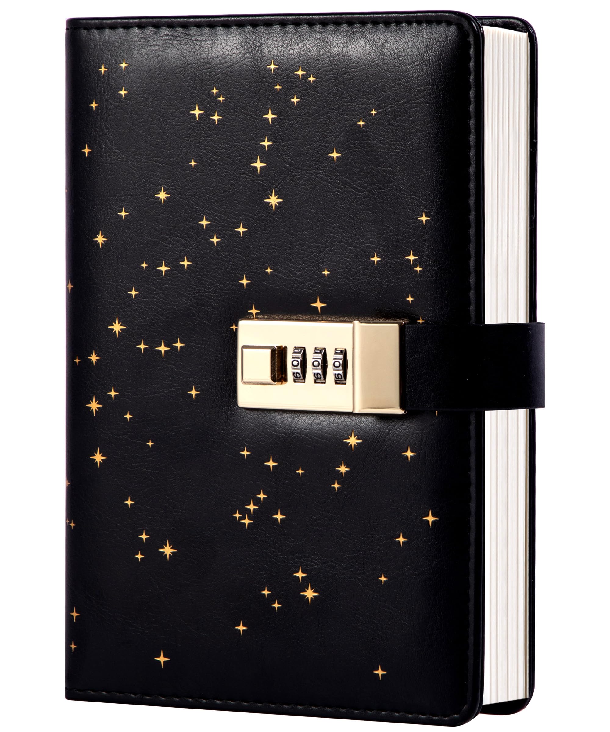 CAGIE Diary with Lock for Girls and Women, Lock Diary Combination Personal Constellation, A5 Waterproof Journal for Girls Ages 8-12 Gifts Presents, Black Shiny Star