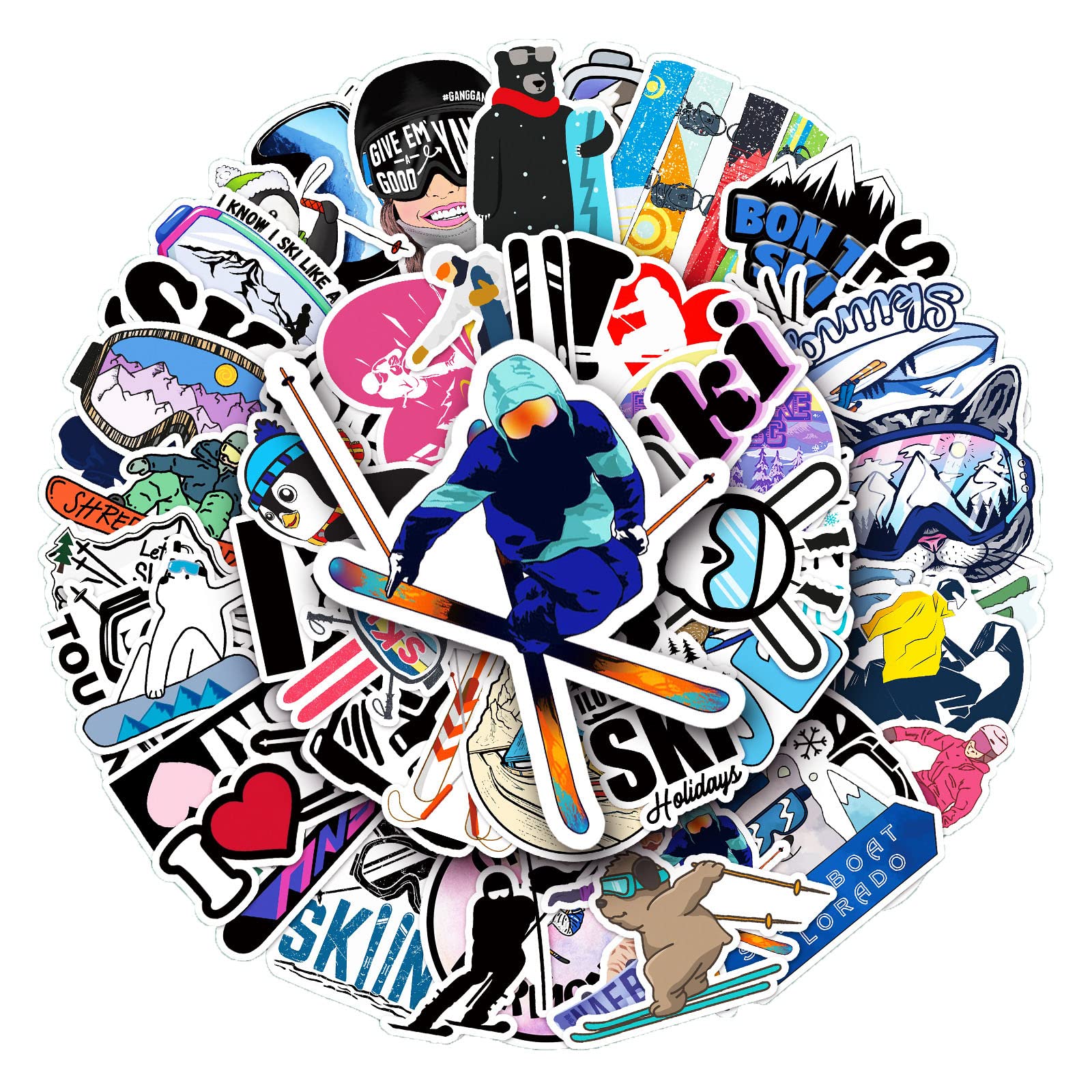 LYunMu 50 Pcs Ski Stickers for Kids Teens Adults Boys Girls Gift,Stickers Pack for Laptop,Skateboard,Luggage,Car,Bike,Cup,Computer,Water Bottle Decor,Skiing Vinyl Waterproof Sticker Decals