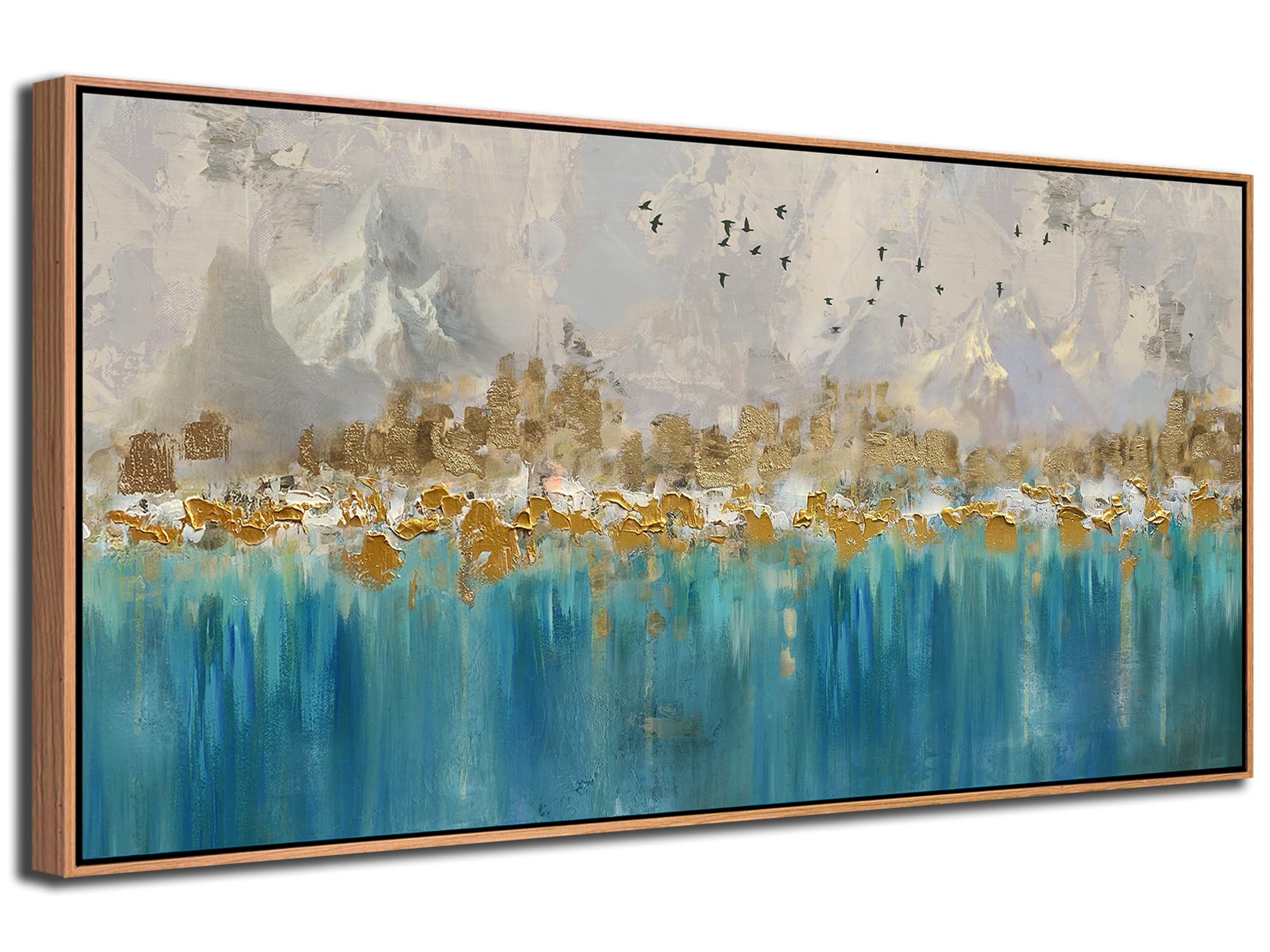 Photo 1 of Arjun Framed Abstract Wall Art for Living Room Gold Blue Textured Canvas Art Wall Decor Bedroom Painting, Modern Picture Grey Mountain Artwork Home Office Wall Decoration, Large 40"x20"