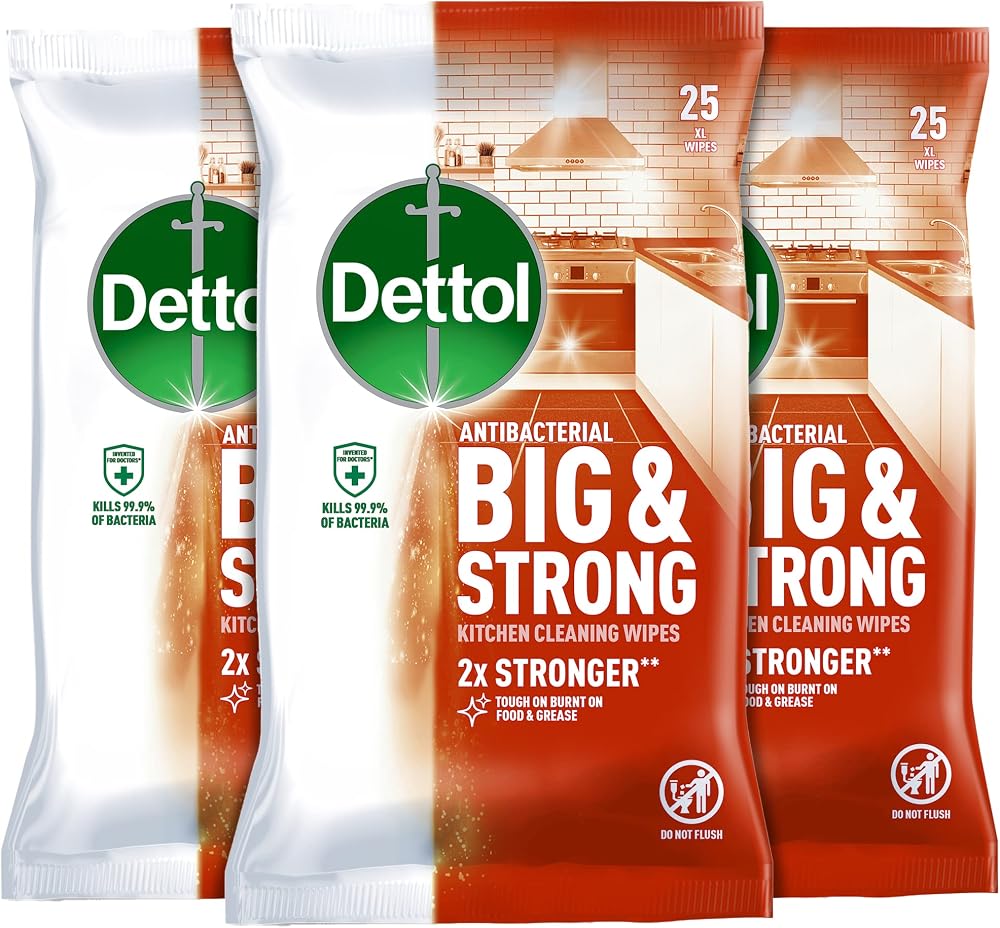 Dettol Antibacterial Biodegradable Kitchen Wipes 3 Pack 25 Count Each Big &