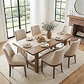 HNY Modern Dining Chairs Set of 6 with Comfortable Back Support, Farmhouse Soft Linen Upholstered Kitchen Dining Room Chairs with Solid Wood Legs, Armless Accent Side Chairs for Living Room, Beige