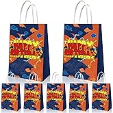 12 Pcs Anime Yellow Paper Bags Party Favors Bags With Handle Cartoons Yellow Birthday Party Decorations,Double Sided Printed ,Kraft Candy Treat Goodie Bag For Birthday Baby Shower Decorations Supplies