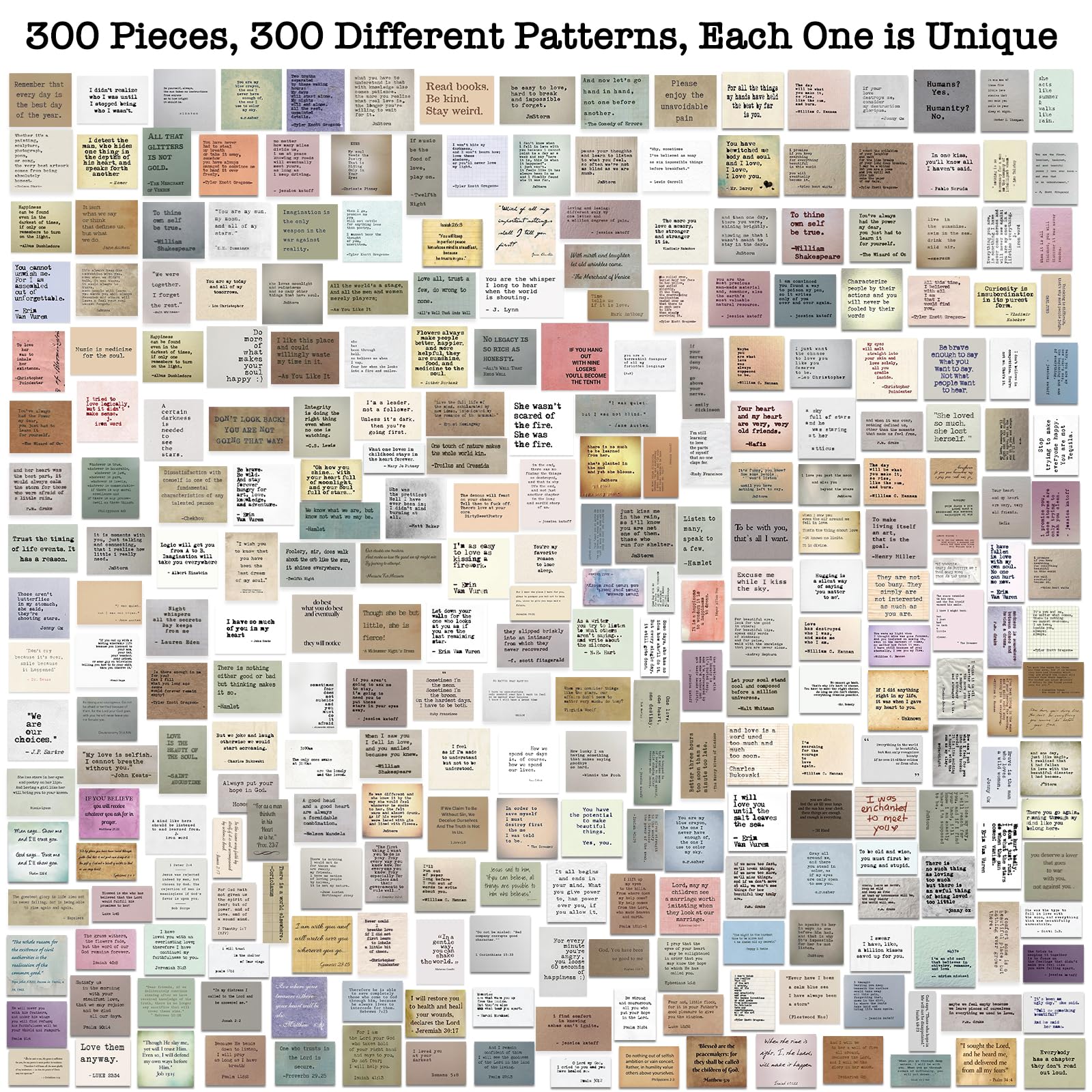 LakoArt 300 Pieces Non-repetitive Retro Typewriter Style Motivational Quote Stickers, Inspirational Vintage Journaling Stickers, Famous Words Scrapbook Sticker for Planner Bullet Junk Journal Laptop