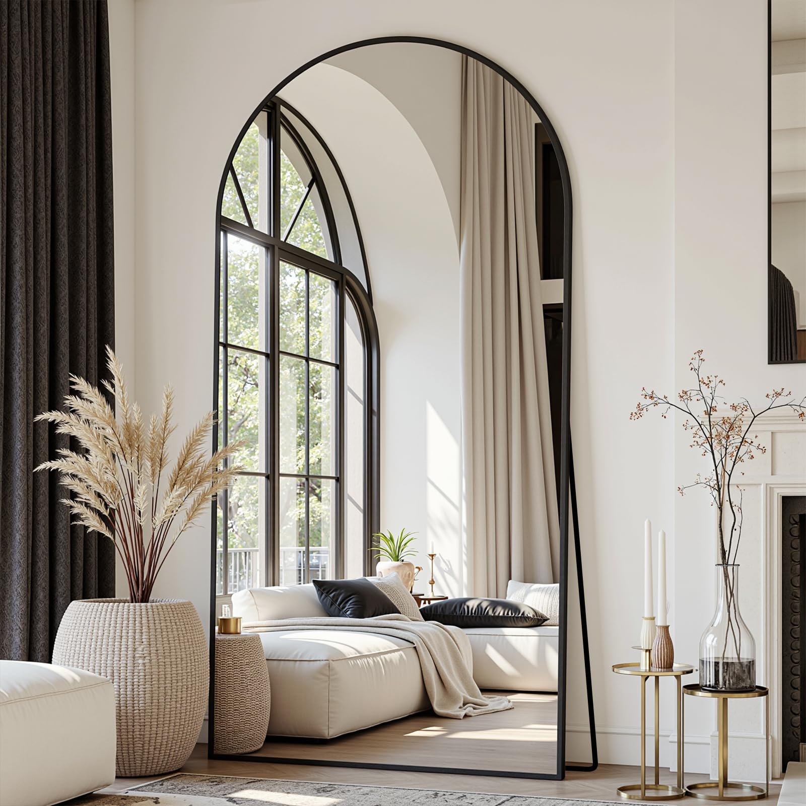 Photo 1 of **STAND IS BENT**Suidia 78"x38" Arched Full Length Mirror with Stand, Full Body Mirror with Aluminum Frame, Freestanding/Leaning/Wall-Mounted, Floor Mirrors for Bedroom, Living Room, Entryway, Dressing Room, Black