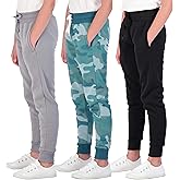 Real Essentials 3 Pack: Girls' Fleece Joggers Soft Active Performance Casual Sweatpants(Ages 5-14)