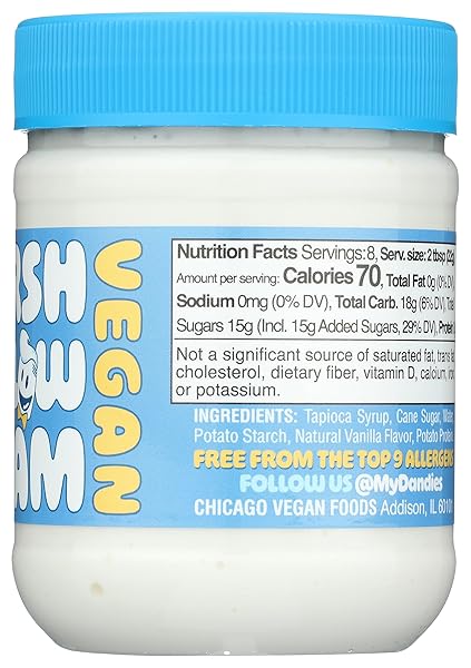 DANDIES MARSHMALLOW CREAM, VEGAN AND ALLERGEN FRIENDLY CREAM FOR BAKING, SPREADS, DESSERTS & DRINKS, 6.3 OZ