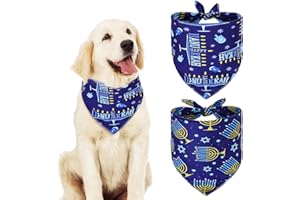 AnyDesign Hanukkah Dog Bandanas 2 Pack Jewish Chanukah Pet Triangle Dog Bibs Dark Blue Menorah Printed Dog Collar Scarf Puppy Pet Neckerchief for Small Medium Large Pet Hanukkah Costume Accessories