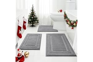 HOMEIDEAS Bathroom Rugs Sets 3 Piece, Super Soft and Absorbent Non Slip Microfiber Toilet Bath Mat with U-Shaped (Grey)