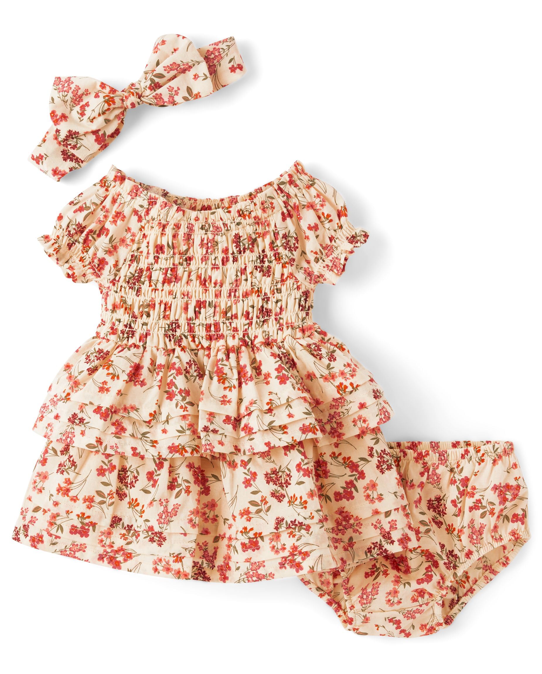 Gymboree,Baby Girl,and Newborn Dress with Diaper Cover, 2 Piece Outfit,Country Cream Floral,6 Months,9 Months