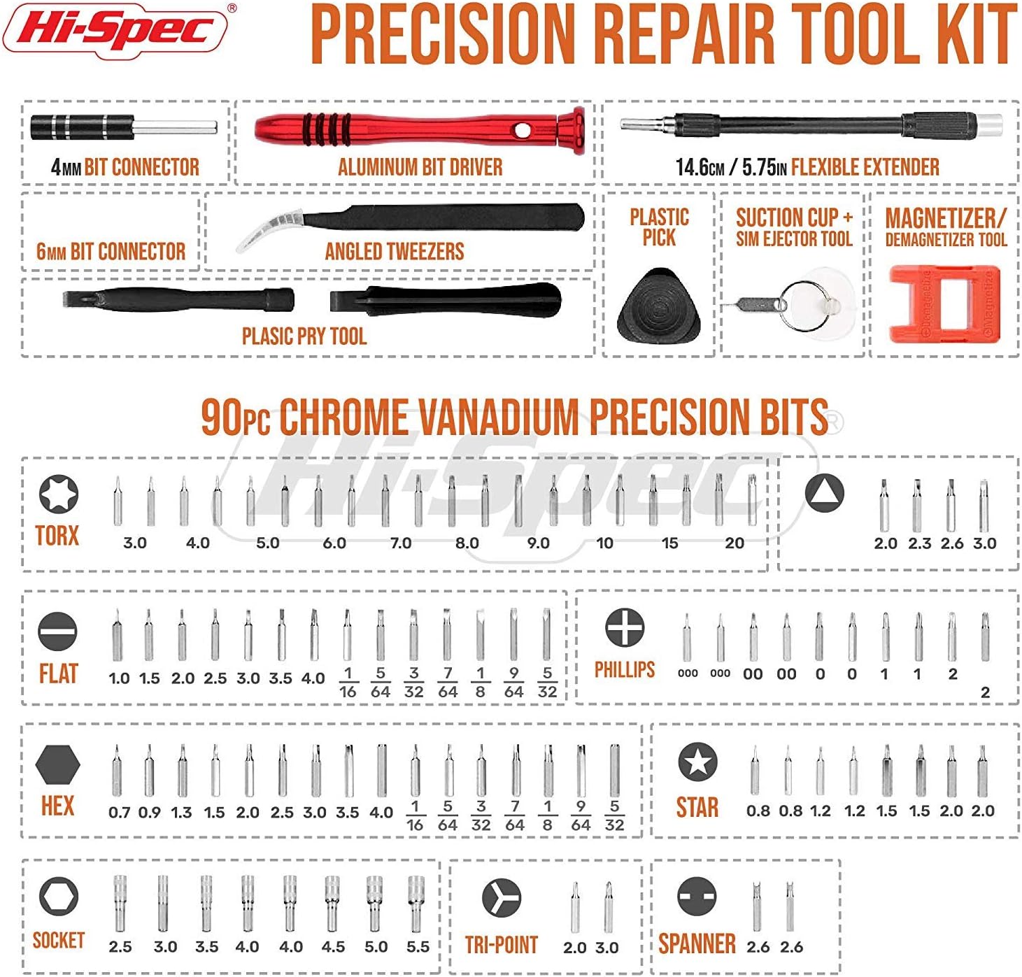 Hi-Spec 108 Piece Repair & Opening Tool Kit Set With Precision Screw Driver Bits For Android Mobile Cell Phones, iPhones, Macbooks, Laptops, Notebooks, Video Game Consoles & Electronic Gadgets: Home Improvement